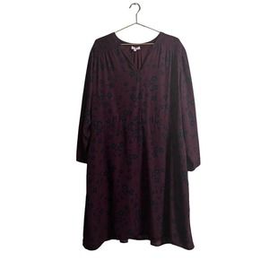 Molly and Isadora Long Sleeve Floral‎ Print Dress Plum Blue 20w